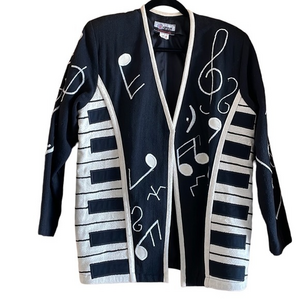 Piano Music Open Cardigan Embroidered Women’s Size Small Spirit Creations Cotton
